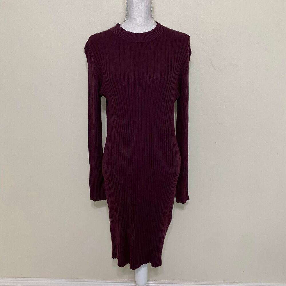 Skinnygirl Limelight MockNeck Keyhole Sweater Dress Women's Sexy Maroon, Medium - Picture 1 of 14